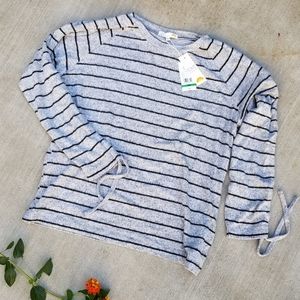 heather gray/black striped long sleeve tee